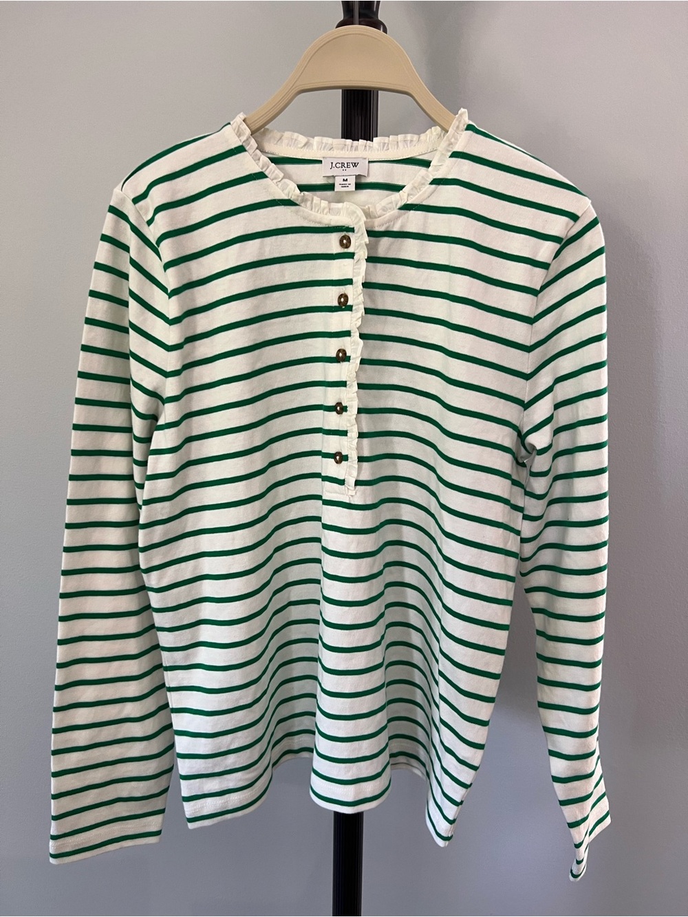 J. Crew Vintage Women’s Green Striped Long-Sleeve Henley Top
